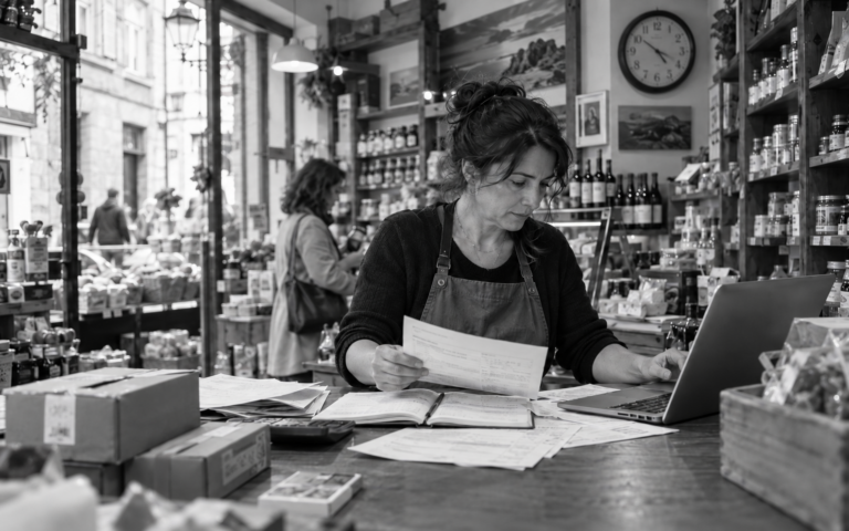 Tienda artesanal en blanco y negro